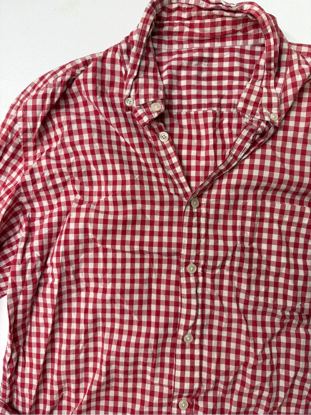 J.Crew Men’s Medium Red White Gingham Lightweight Cotton Button Down Shirt